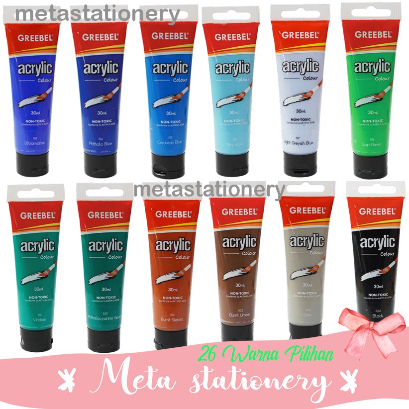 Acrylic Color / Cat Lukis / Cat Acrylic Greebel 30ml (26 Pilihan Warna)