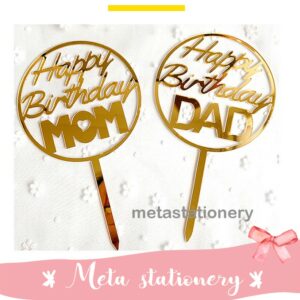 Topper Kue Akrilik / Cake Topper Acrylic Round Happy Birthday Mom & Dad