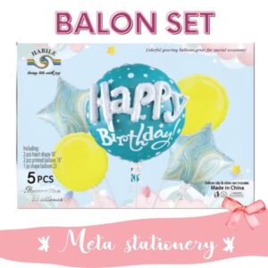 Balon Foil Set Happy Birthday Marble Blue
